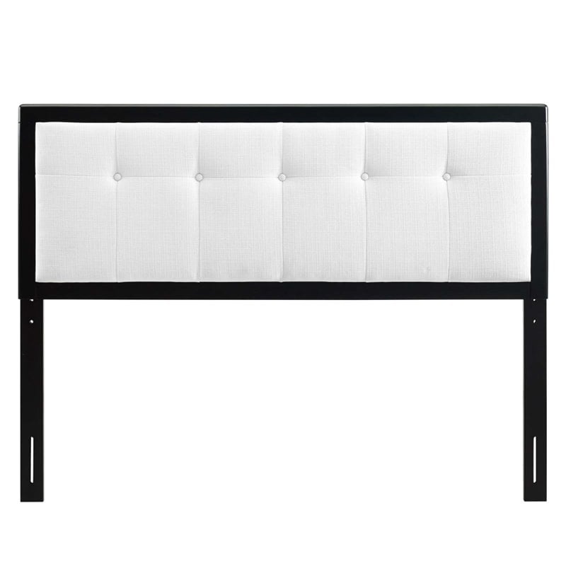 Pemberly Row Black White Tufted Queen Upholstered Wood Headboard