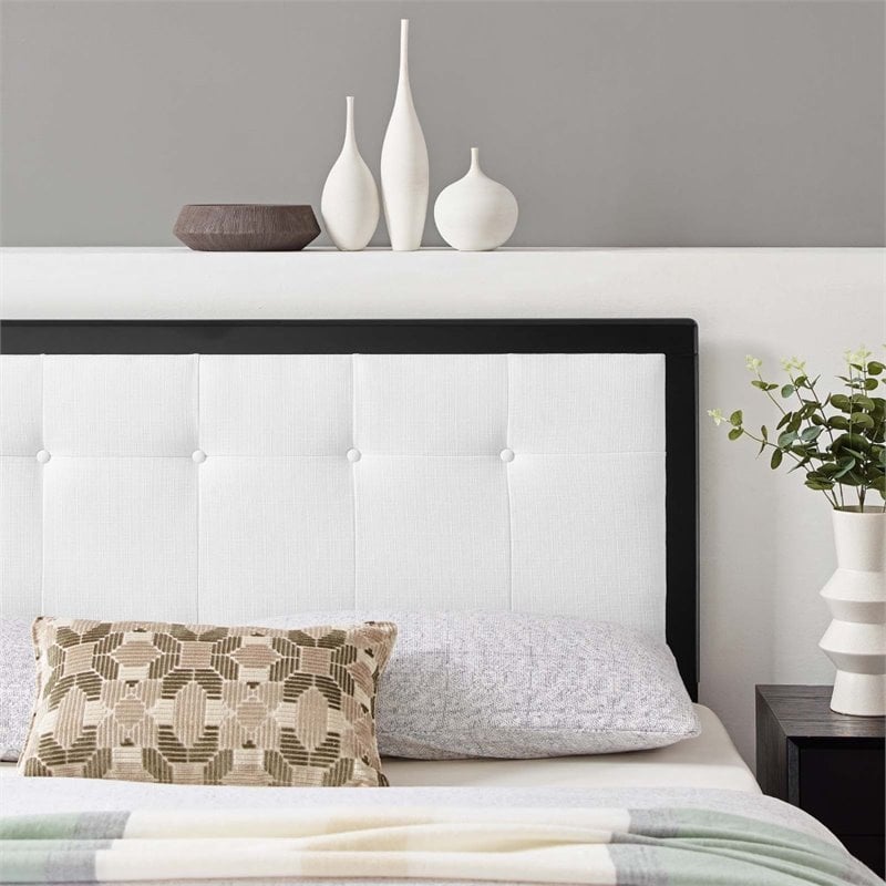 Pemberly Row Black White Tufted Queen Upholstered Wood Headboard