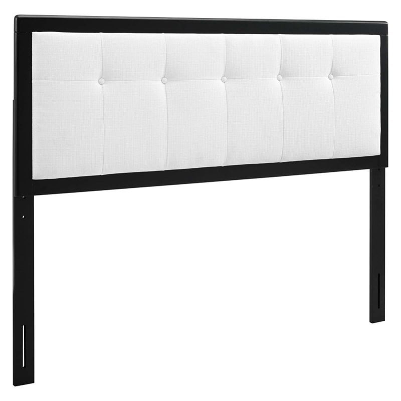 Pemberly Row Black White Tufted Queen Upholstered Wood Headboard