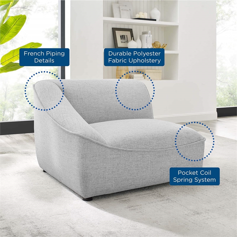 Pemberly Row Left Arm Sectional Sofa Chair in Light Gray Upholstery