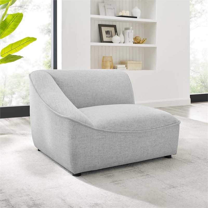 Pemberly Row Left Arm Sectional Sofa Chair in Light Gray Upholstery