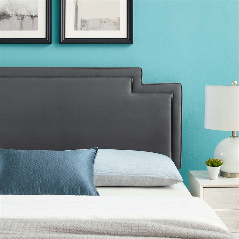 Pemberly Row Modern Performance Velvet Full/Queen Headboard in Charcoal