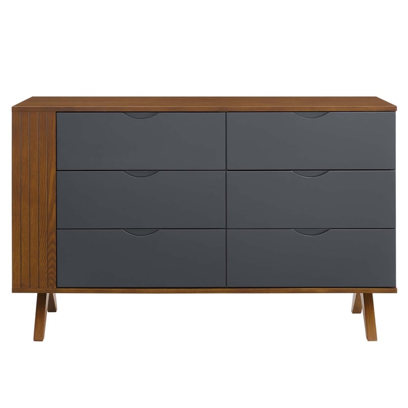 Pemberly Row Modern MDF Wood and Rubberwood Dresser in Walnut Gray