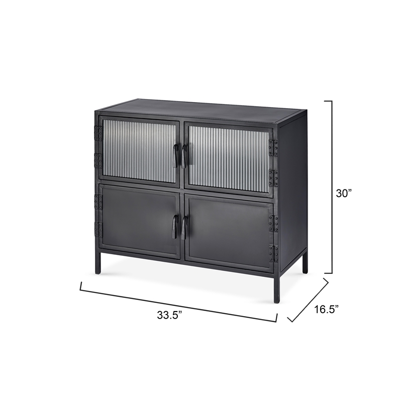Pemberly Row Vitrino 4 Door Iron Side Table in Black Metal Finish