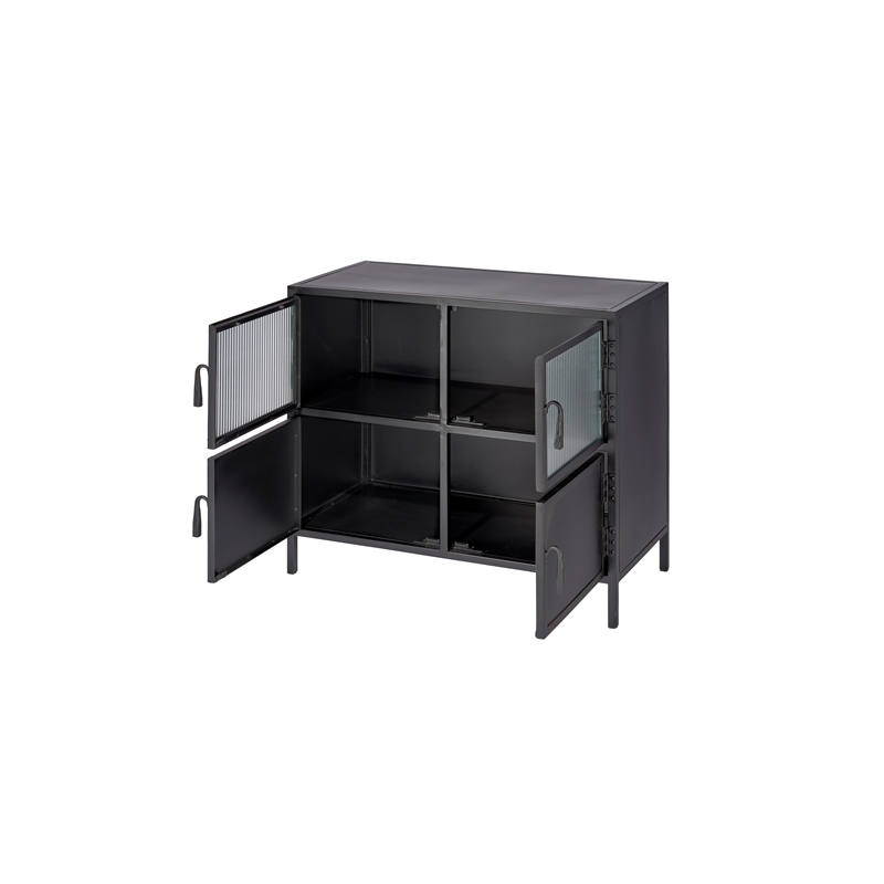 Pemberly Row Vitrino 4 Door Iron Side Table in Black Metal Finish