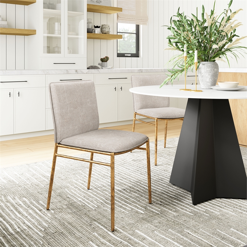 Pemberly Row Nordvest Dining Chair with Beige Seat & Gold Legs