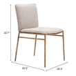 Pemberly Row Nordvest Dining Chair with Beige Seat & Gold Legs
