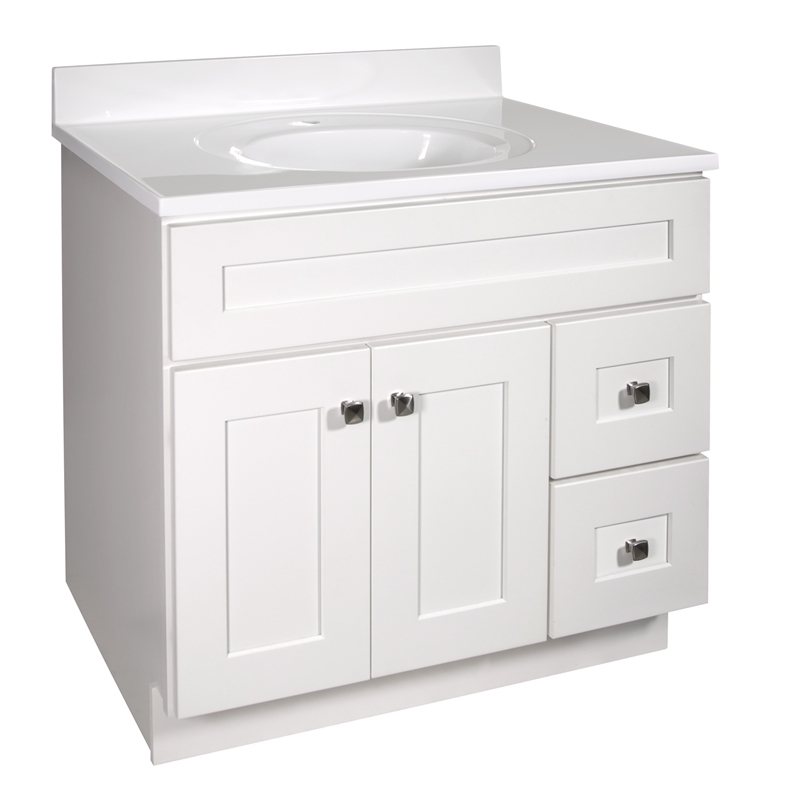 Pemberly Row 37-inch Solid Wood Bathroom Vanity in White w/ Top