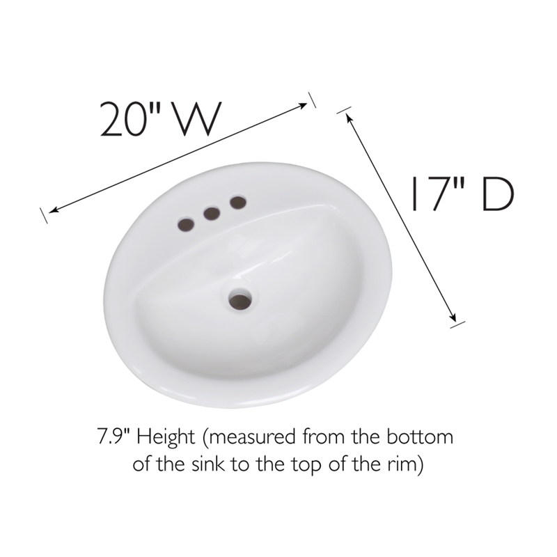 Pemberly Row Oval Ceramic Drop-In Sink with 20x17 Basin in White