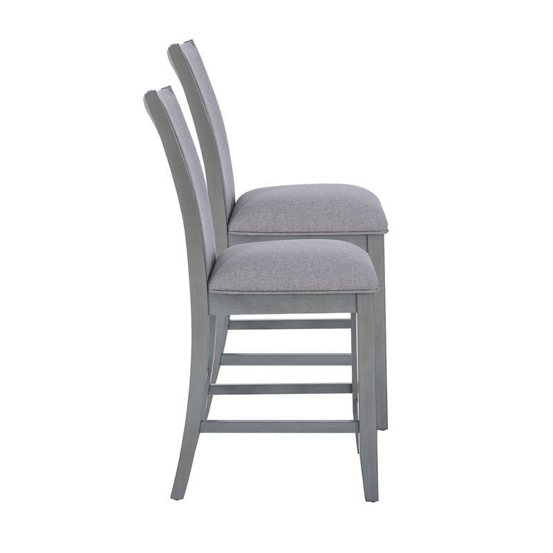 Pemberly Row Set of 2 Gray Wood Counter Stools with Light Gray Upholstery