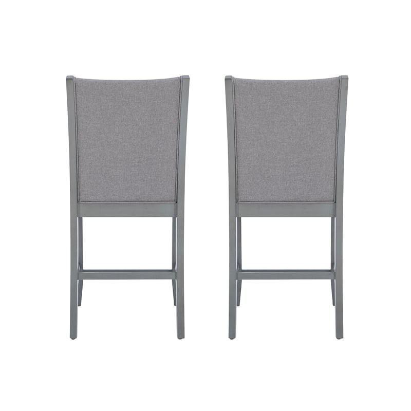 Pemberly Row Set of 2 Gray Wood Counter Stools with Light Gray Upholstery