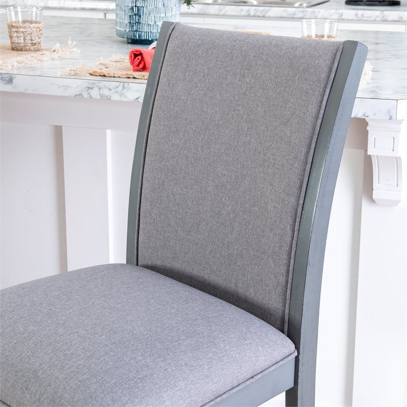 Pemberly Row Set of 2 Gray Wood Counter Stools with Light Gray Upholstery