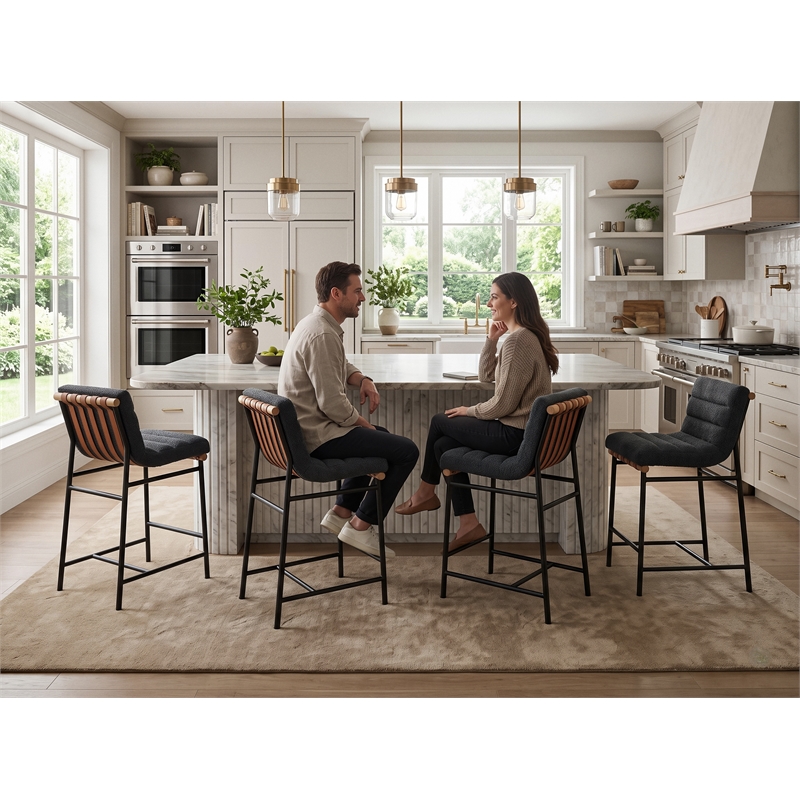pemberly row set of 4 26&quot dark gray boucle counter stools with iron legs