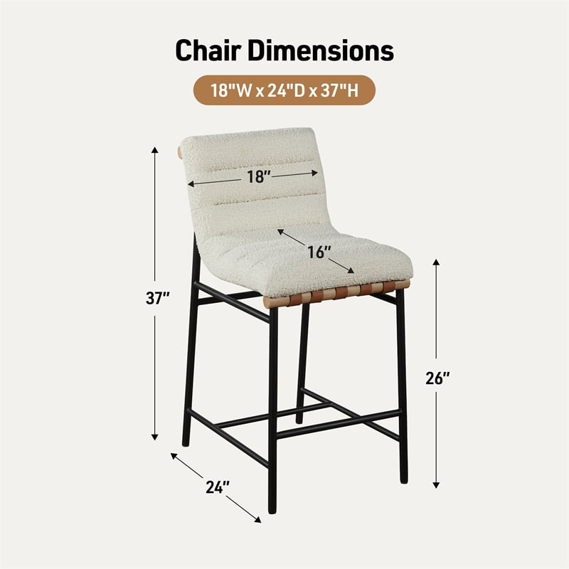 Pemberly Row Set of 2 26-in Counter Stools in White Boucle with Iron Legs