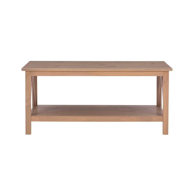 Pemberly Row Pine Wood Coffee Table with Rustic Driftwood UV Finish