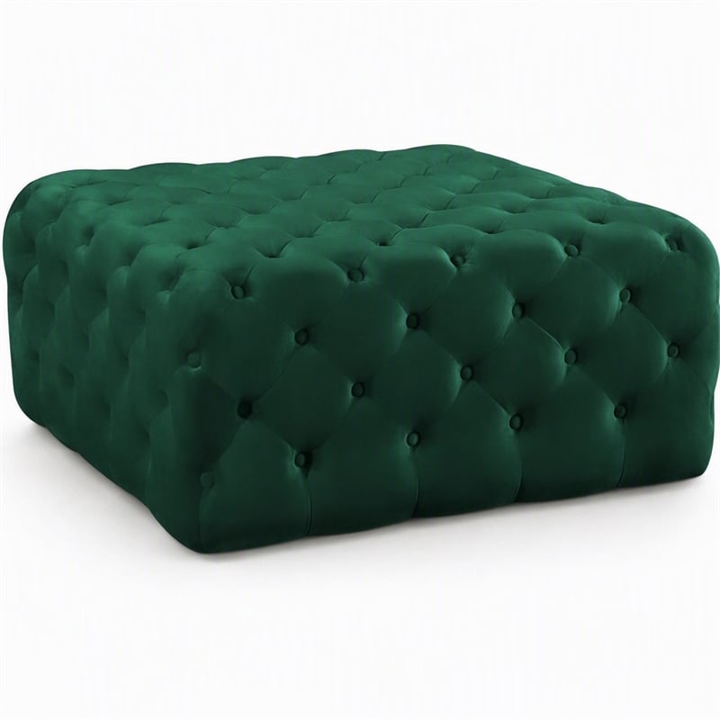 Pemberly Row Button Tufted Upholstered Velvet Ottoman in Green