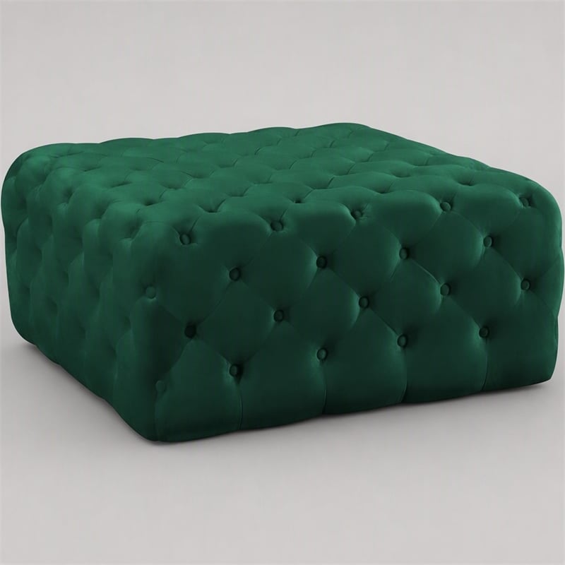 Pemberly Row Button Tufted Upholstered Velvet Ottoman in Green