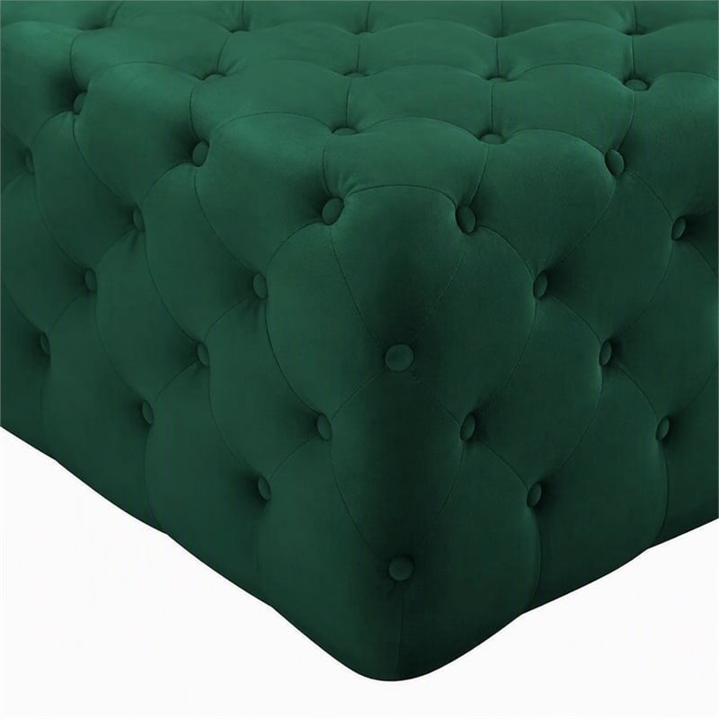 Pemberly Row Button Tufted Upholstered Velvet Ottoman in Green