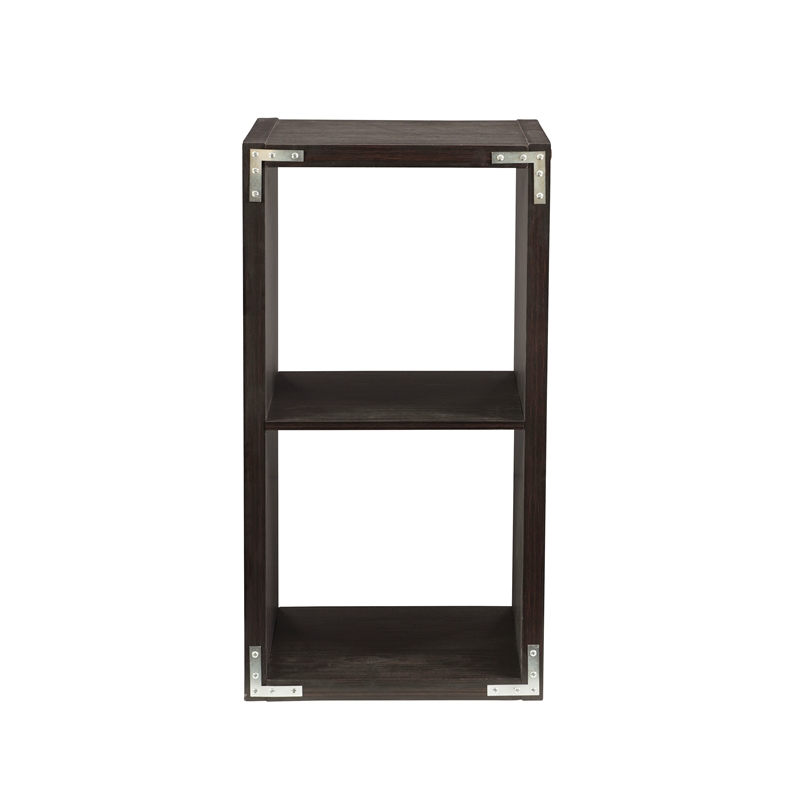 Pemberly Row Two Cubby Open Back Storage Cabinet in Espresso Finish