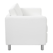 Pemberly Row Loveseat with Dillon Snow White Faux Leather and Silver Legs