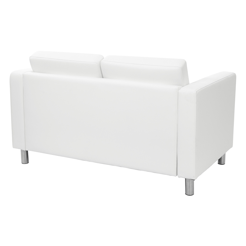 Pemberly Row Loveseat with Dillon Snow White Faux Leather and Silver Legs
