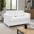 Pemberly Row Loveseat with Dillon Snow White Faux Leather and Silver Legs