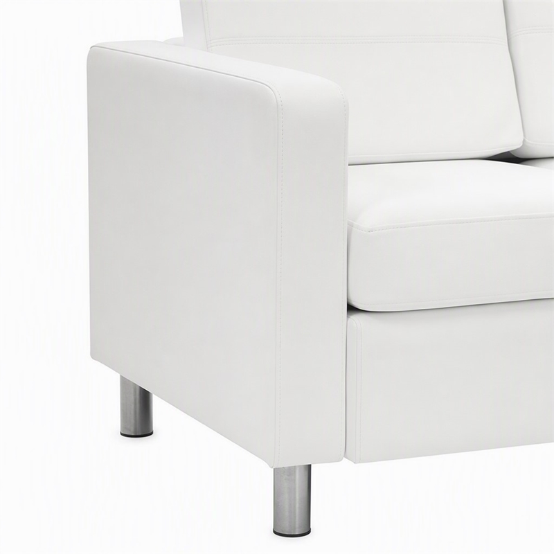 Pemberly Row Loveseat with Dillon Snow White Faux Leather and Silver Legs