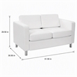 Pemberly Row Loveseat with Dillon Snow White Faux Leather and Silver Legs
