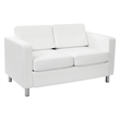 Pemberly Row Loveseat with Dillon Snow White Faux Leather and Silver Legs