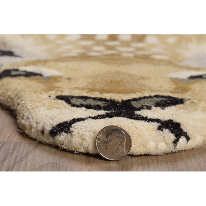 Pemberly Row Antelope Shaped Accent Rug in Beige/Brown Wool - 2' X 3'