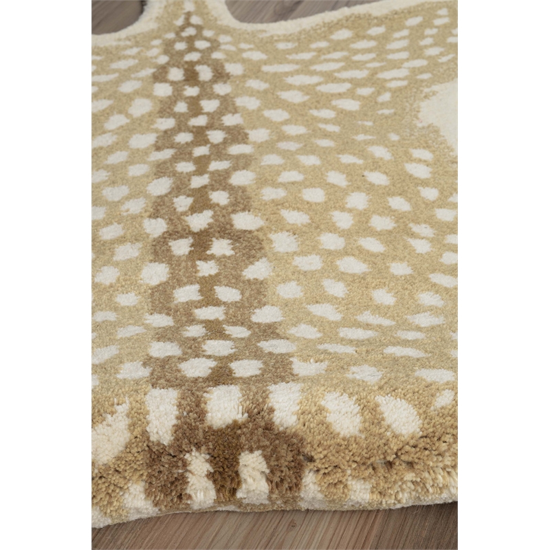 Pemberly Row Antelope Shaped Accent Rug in Beige/Brown Wool - 2' X 3'