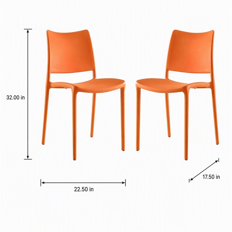Pemberly Row Polypropylene Plastic Dining Side Chair in Orange Set of 2