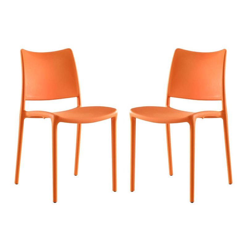 Pemberly Row Polypropylene Plastic Dining Side Chair in Orange Set of 2
