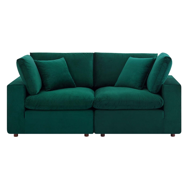 Pemberly Row Velvet Loveseat with Down-Filled Cushions in Green