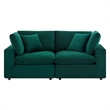 Pemberly Row Velvet Loveseat with Down-Filled Cushions in Green