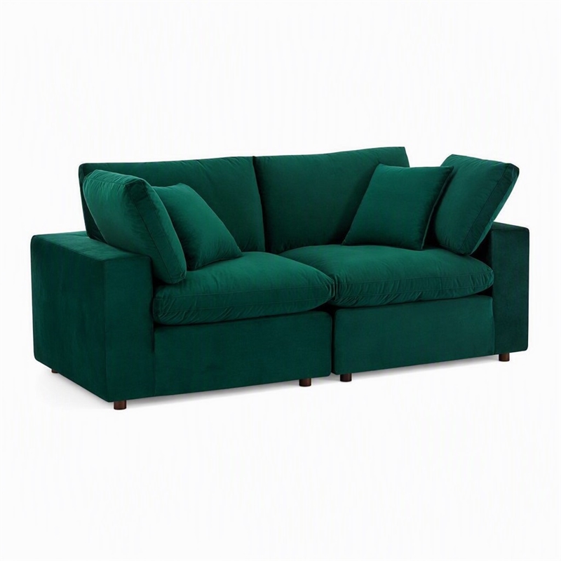 Pemberly Row Velvet Loveseat with Down-Filled Cushions in Green