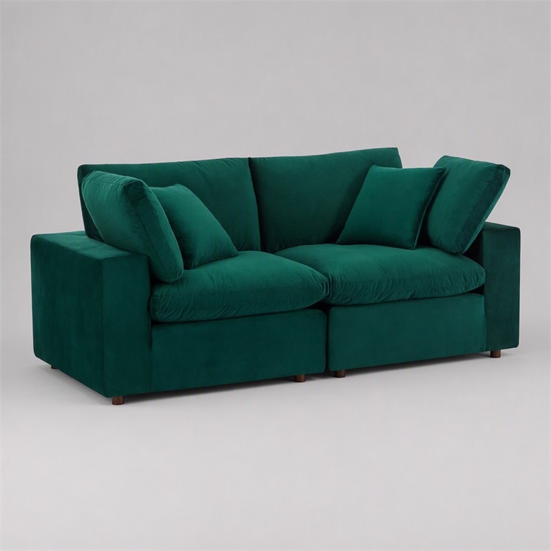 Pemberly Row Velvet Loveseat with Down-Filled Cushions in Green