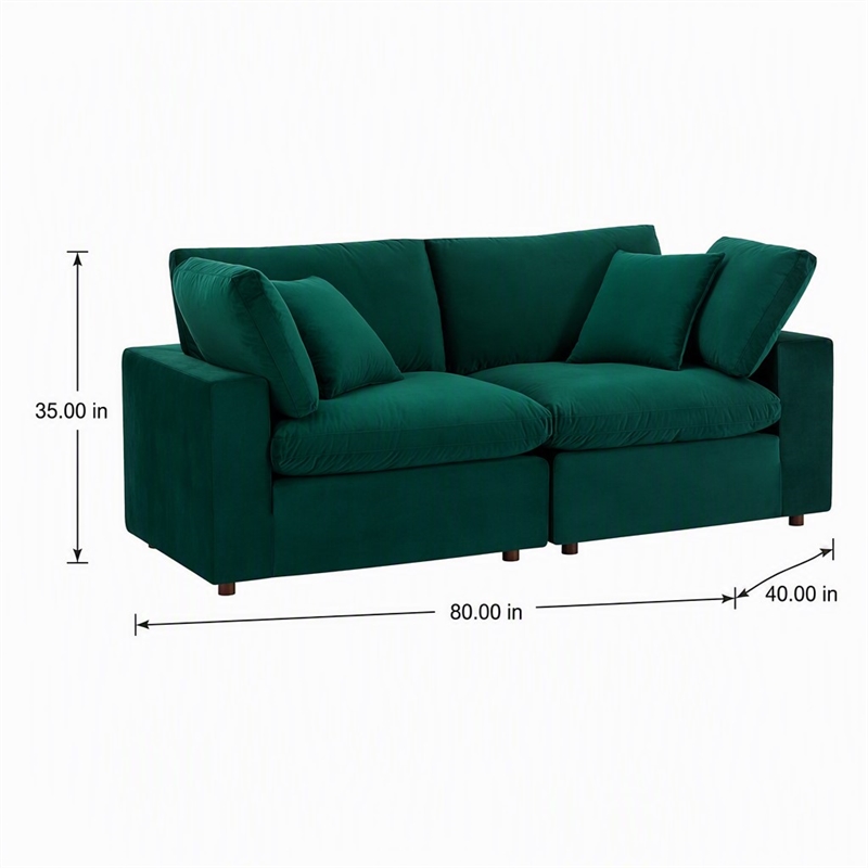 Pemberly Row Velvet Loveseat with Down-Filled Cushions in Green