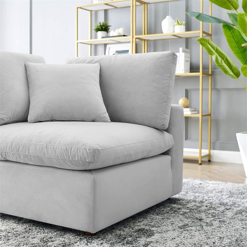 Pemberly Row Performance Velvet Corner Chair in Light Gray