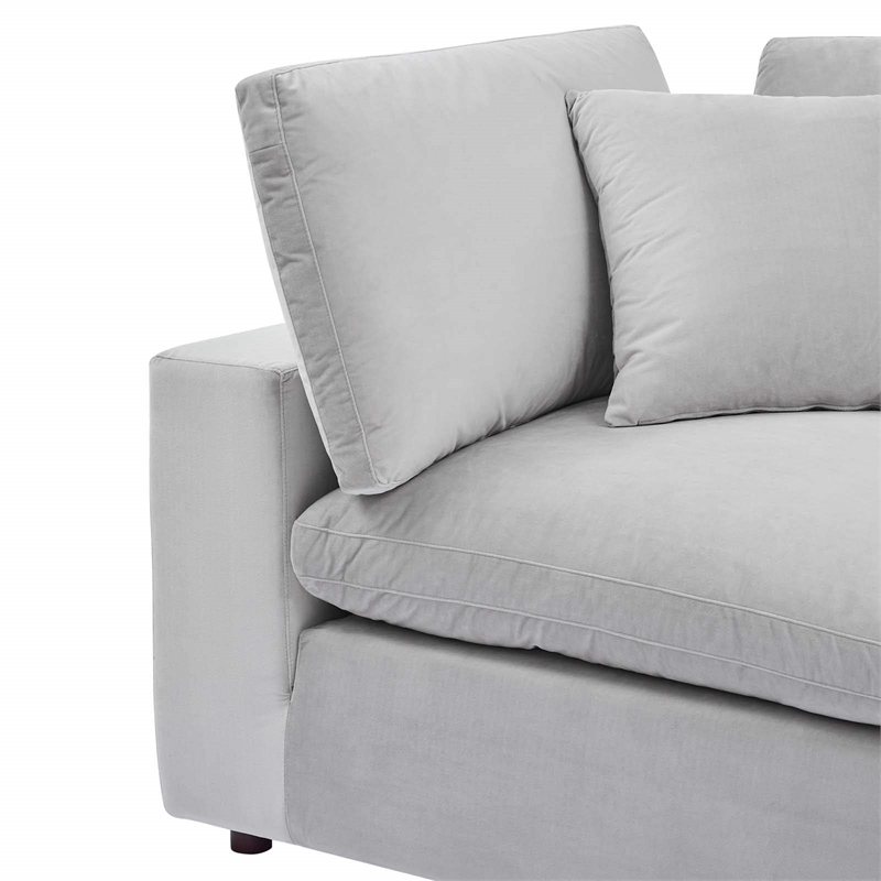 Pemberly Row Performance Velvet Corner Chair in Light Gray