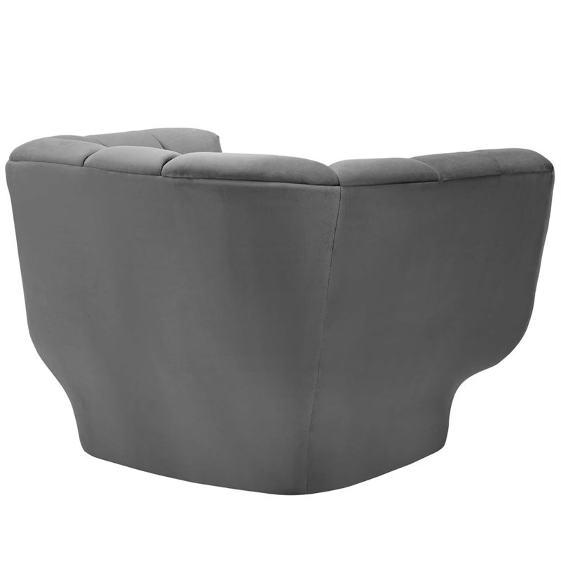 Pemberly Row Velvet Polyester Armchair in Gray with Tufted Channels
