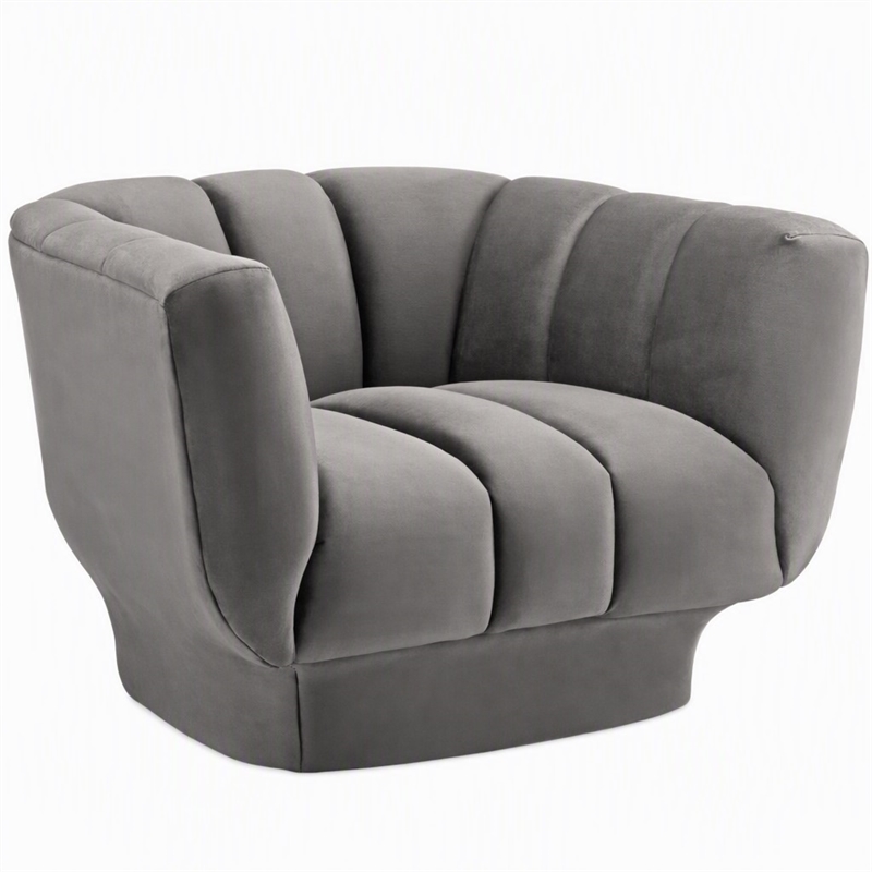 Pemberly Row Velvet Polyester Armchair in Gray with Tufted Channels