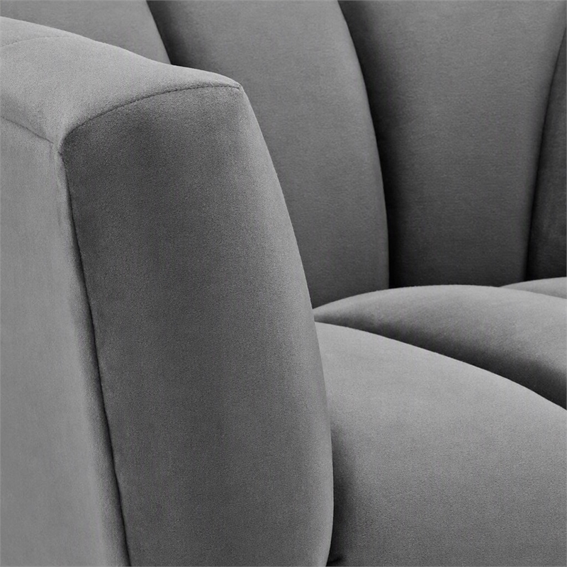 Pemberly Row Velvet Polyester Armchair in Gray with Tufted Channels