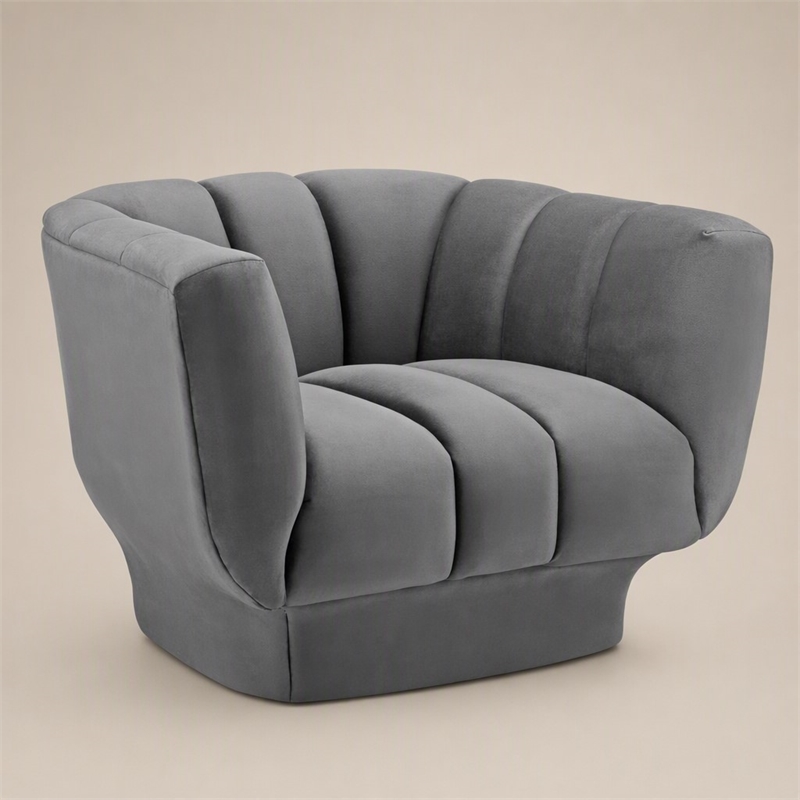 Pemberly Row Velvet Polyester Armchair in Gray with Tufted Channels