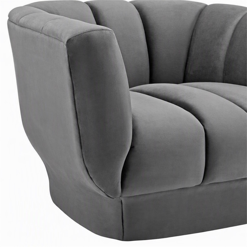 Pemberly Row Velvet Polyester Armchair in Gray with Tufted Channels