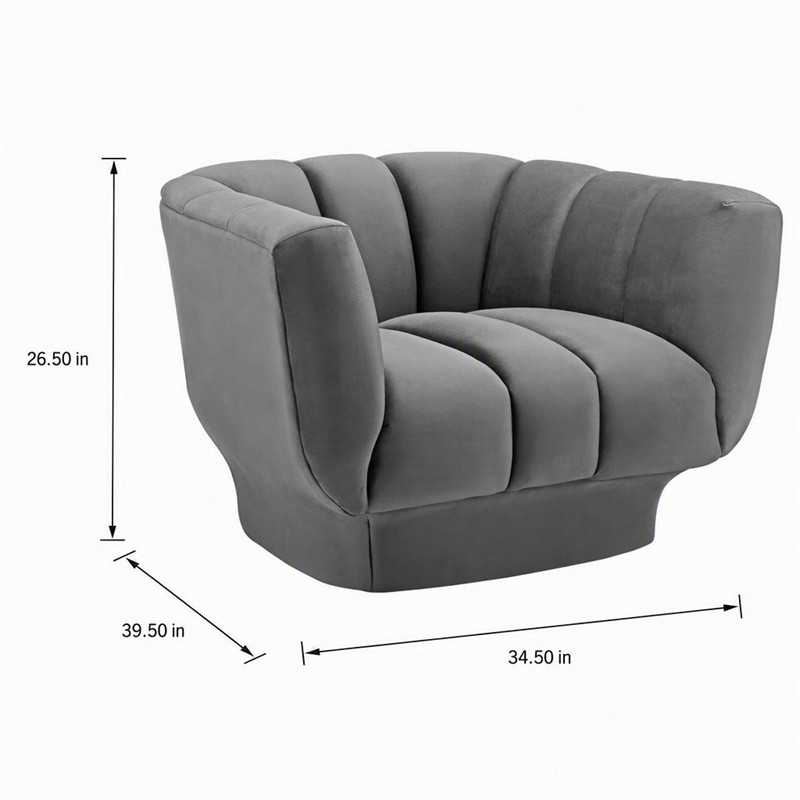 Pemberly Row Velvet Polyester Armchair in Gray with Tufted Channels