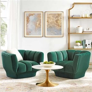 Pemberly Row Channel Tufted Velvet Armchairs in Green (Set of 2)