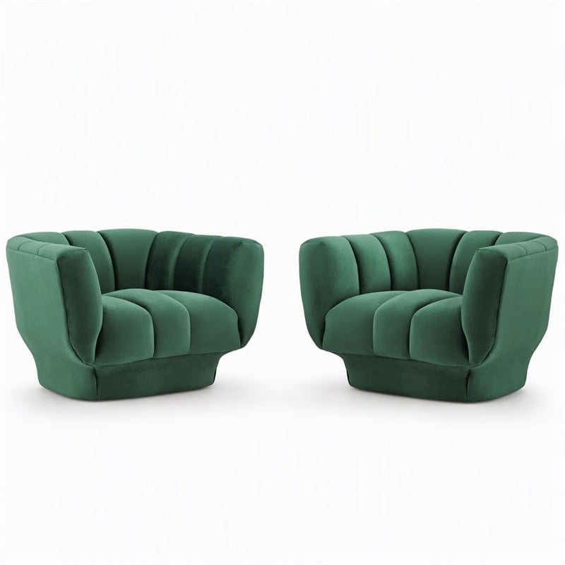 Pemberly Row Channel Tufted Velvet Armchairs in Green (Set of 2)