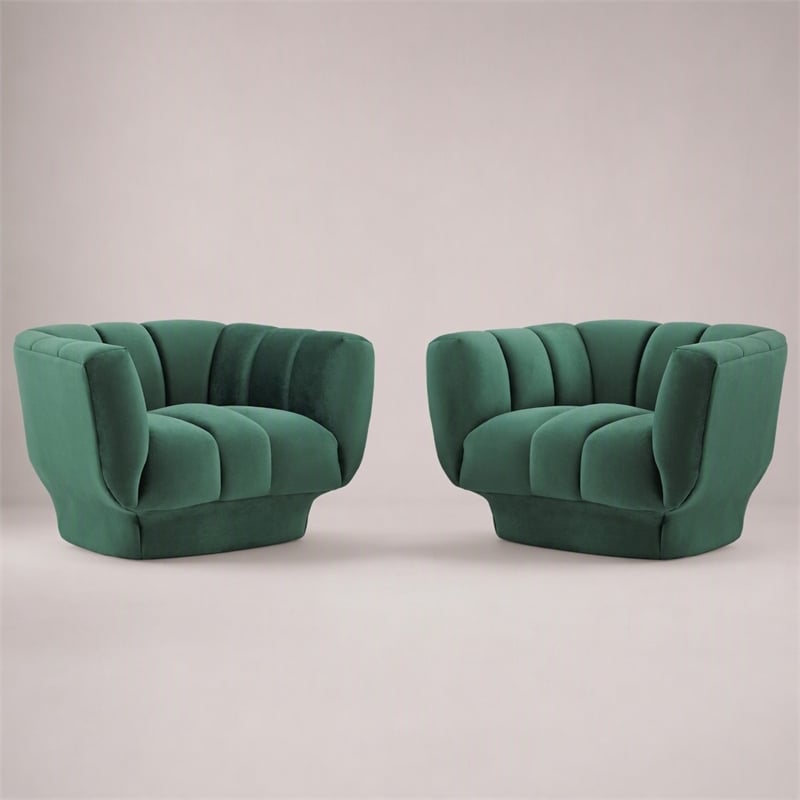 Pemberly Row Channel Tufted Velvet Armchairs in Green (Set of 2)