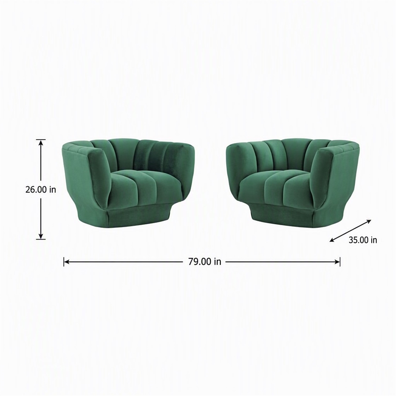Pemberly Row Channel Tufted Velvet Armchairs in Green (Set of 2)